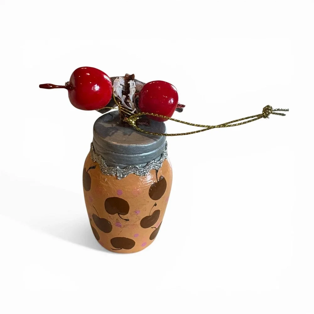 Kurt Adler Vintage Farm Baked Apples Jar Christmas Ornament Gingham Bow‎